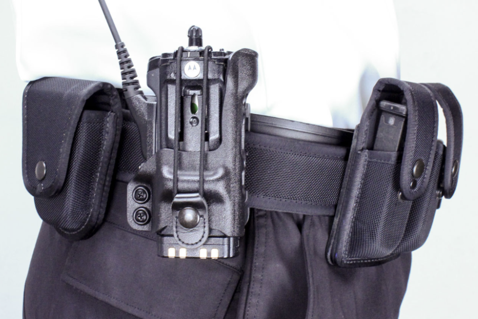 Police duty belt essentials: radio holder.